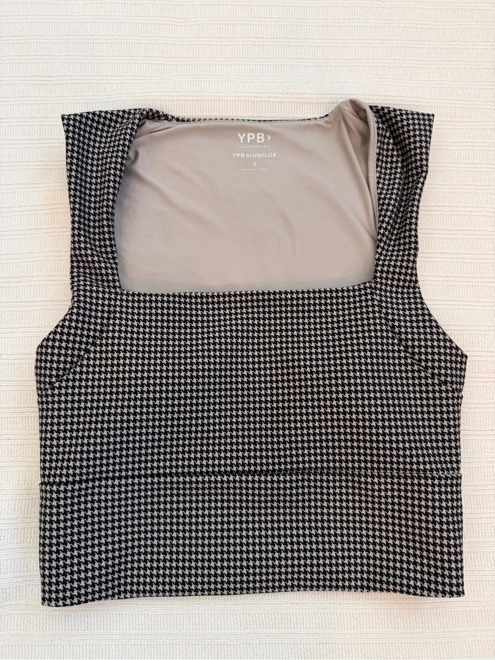 YPB by Abercrombie sculptLUX Square Neck Crop Tank Top Houndstooth Size S
